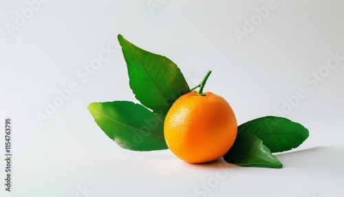 Fresh Orange with Green Leaves Isolated on a Light Background for Upscale Design Projects photo