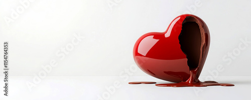 Chocolate heart melting on white background, symbol of love. photo