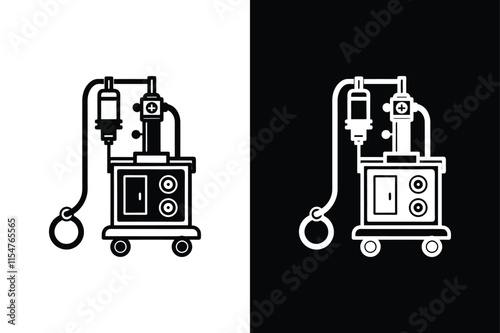 Vector silhouette of Anesthetic machine icon white black background. Anesthetic machine icon vector illustration