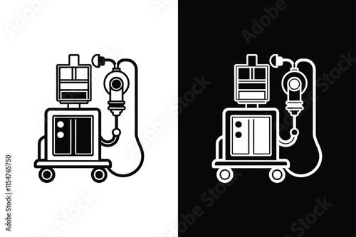 Vector silhouette of Anesthetic machine icon white black background. Anesthetic machine icon silhouette illustration