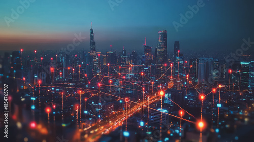 Wallpaper Mural Smart digital Innovation city with connection network reciprocity over the cityscape. of future smart wireless city and social media networking systems that connects business people with in city Torontodigital.ca