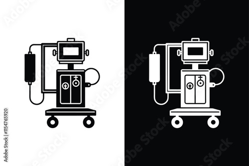 Vector silhouette of Anesthetic machine icon white black background. Anesthetic machine icon silhouette vector illustration