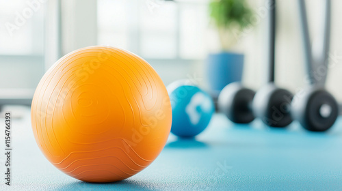 Orange Exercise Ball in Gym...