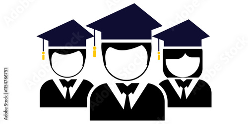 group of Education and Graduation icon with academic regalia, or academic dress icon person	
