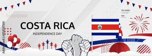 Costa Rica National Day festivities banner. Trendy templates for holiday celebration, greeting card, promo, ads, or national event. September 15th Happy Costa Rica Independence Day