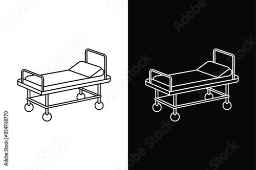 Editable Vector Icons. Black and White Hospital Bed Illustrations