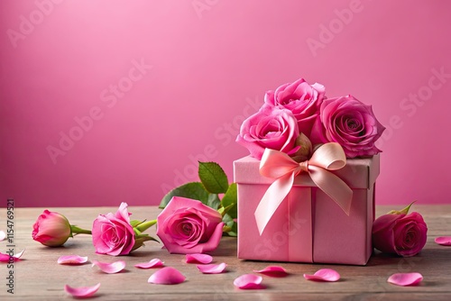 Romantic pink rose gift box card design ideal for birthdays, weddings, Valentine's Day, and Mother's Day celebrations.