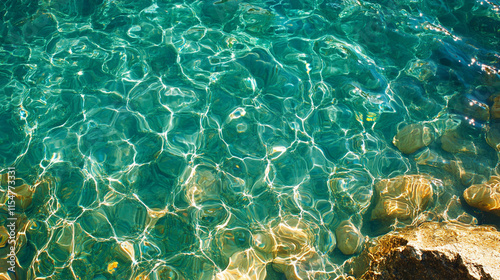 Transparent blue clear water surface texture with ripples splashes and bubbles symbolizing serenity clarity energy chaos and motion evoking feelings of tranquility freshness purity and transformation