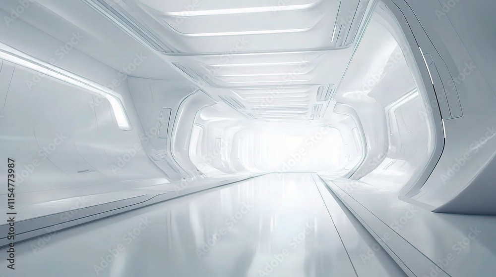 Obraz premium Sleek Minimalist Futuristic Interior with White Background and Light