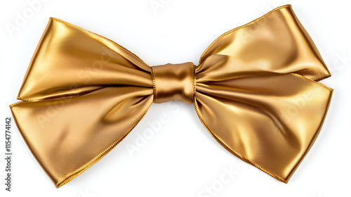 Beautiful golden ribbon bow, perfect for gift wrapping and decoration. Isolated on white background