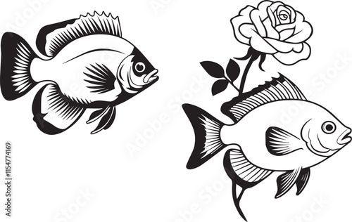 black and white vector fish