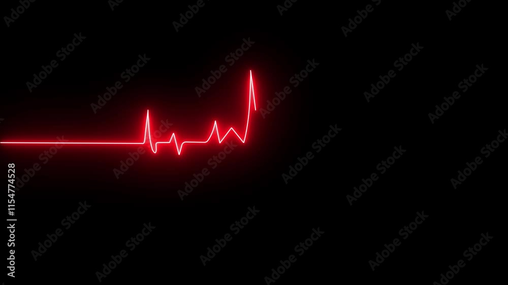 Colorful Red heart and signal life neon glow color moving motion. Pulse, heart rhythm, heartbeat cardiogram, line icon on black background. 4K Video motion graphic animation.