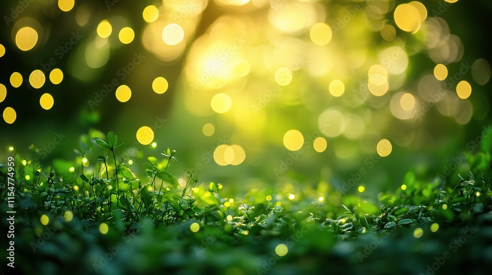 Obraz premium Abstract Spring Themed Background with Green Bokeh Effects