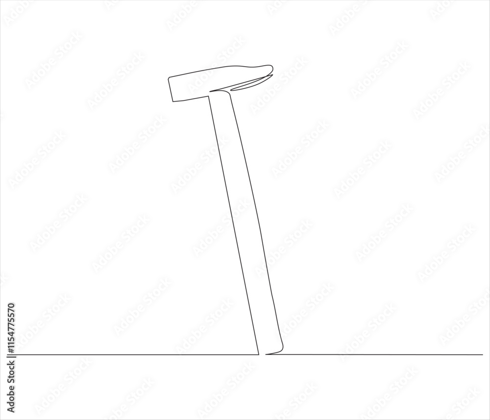 One continuous line drawing of hammer. Single line of hammer vector illustration One continuous line drawing of hammer. Single line of hammer vector illustration