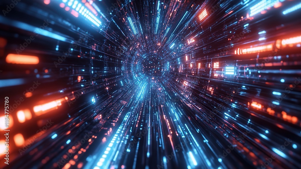 Fototapeta premium Futuristic Neon Background with Glowing Elements in 3D Render