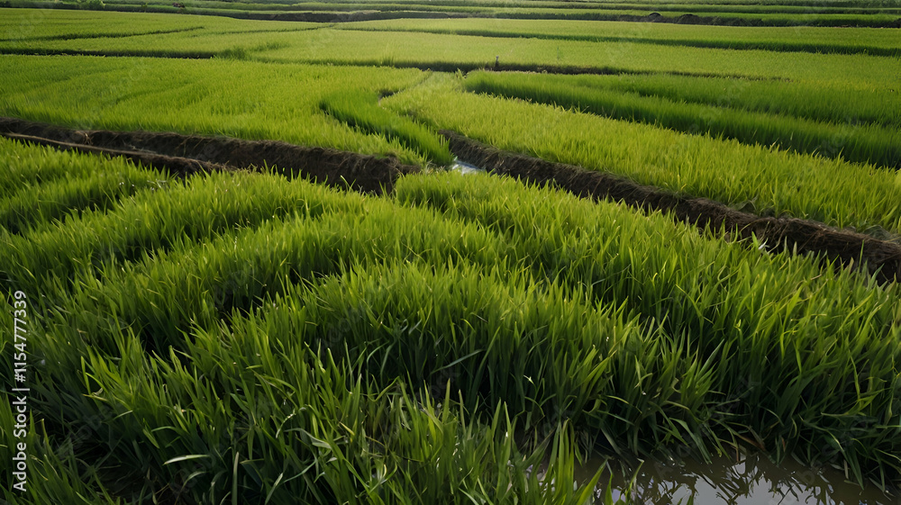 green rice field isolated on transparent back Lush green rice field extending towards the horizon isolated on transparent background green rice field isolated on transparent back Lush green rice field extending towards the horizon isolated on transparent background