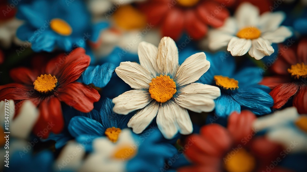 Φωτογραφία Close-up of Vibrant Red, White, and Blue Flowers - Floral Macro Photography