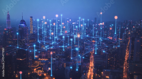 Wallpaper Mural Smart digital Innovation city with connection network reciprocity over the cityscape. of future smart wireless city and social media networking systems that connects business people with in city Torontodigital.ca