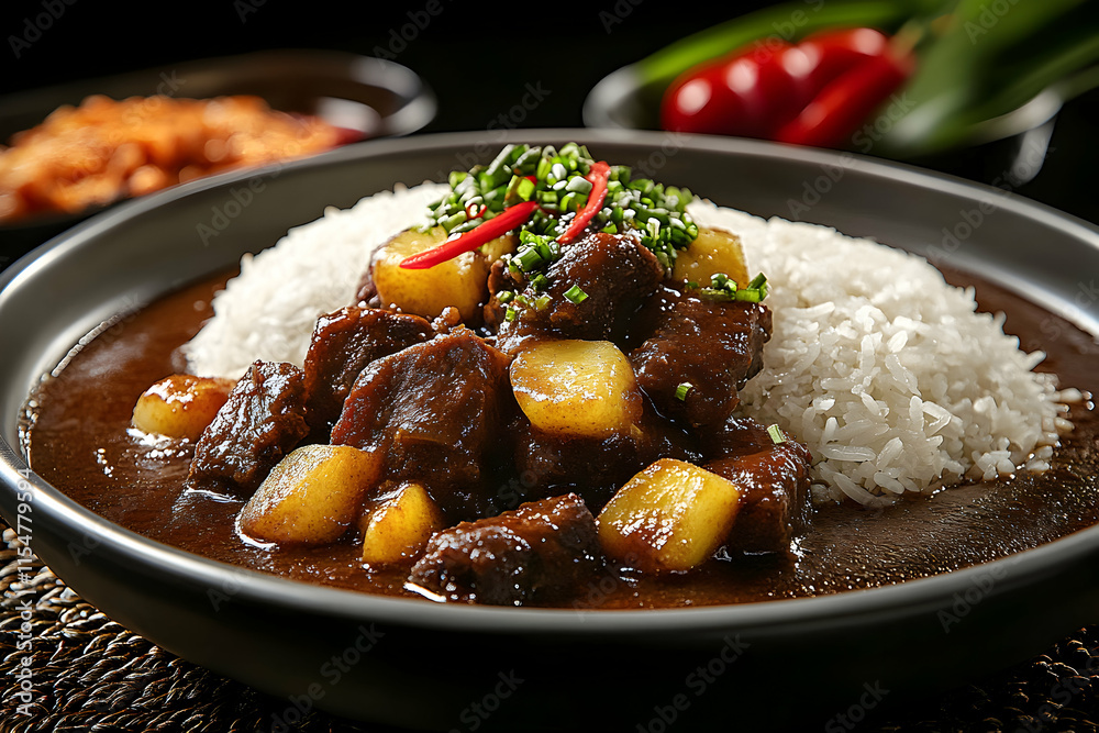 Delicious Beef Stew with Rice and Potatoes: A Culinary Photo Delicious Beef Stew with Rice and Potatoes: A Culinary Photo