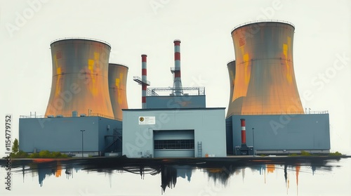 Industrial image of a nuclear power plant, symbolizing energy, suitable for environmental themes photo