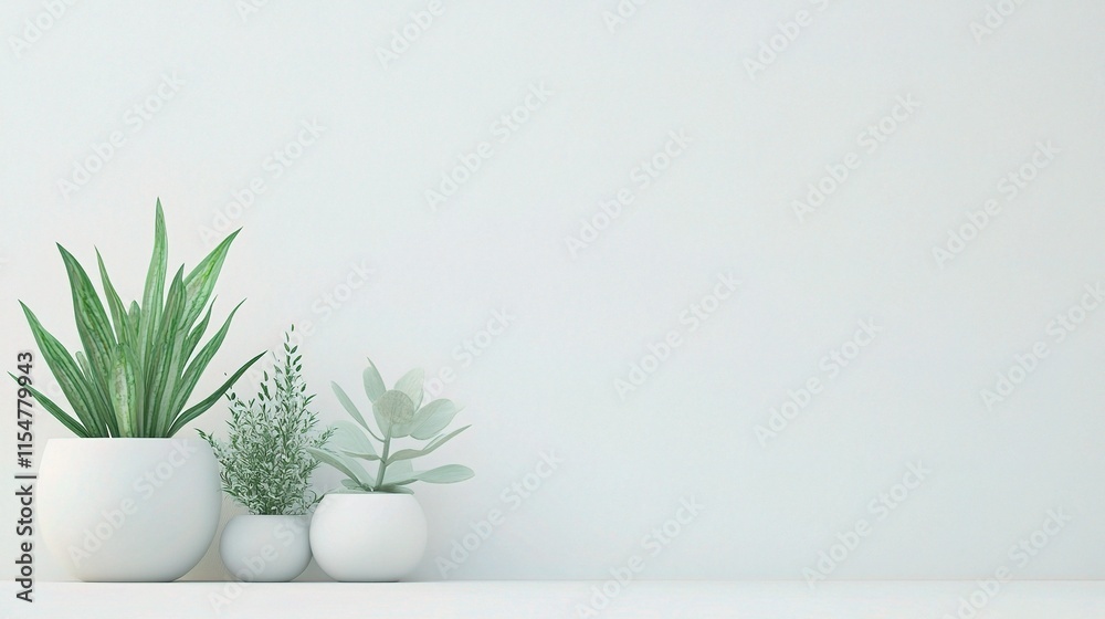 Minimalistic Design with Green Plants on a White Background Minimalistic Design with Green Plants on a White Background
