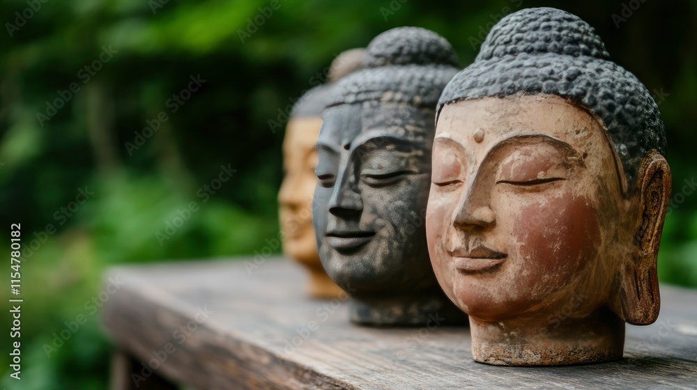 Serene Buddha Statues in a Tranquil Garden Setting Serene Buddha Statues in a Tranquil Garden Setting
