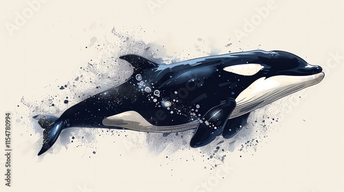 Orca whale watercolor painting.