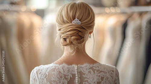 Elegant Bridal Hair Updo: A Bride's Back View photo