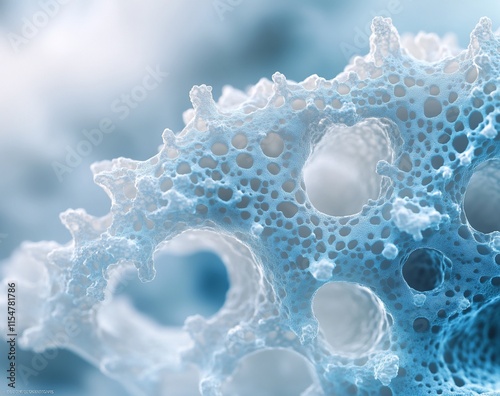 Abstract blue porous structure, close-up view.