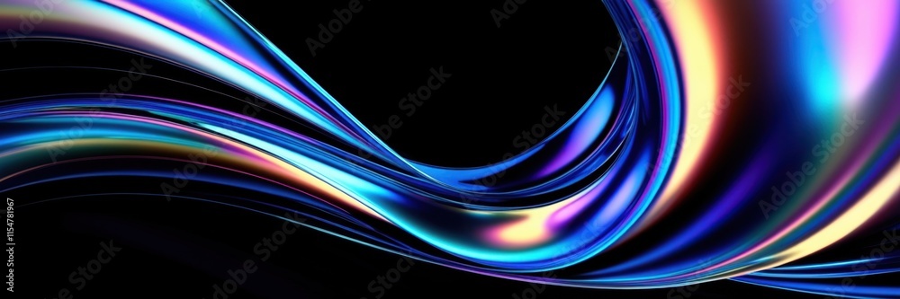 Abstract light trails, vibrant neon colors, glossy curved surfaces, dynamic motion blur, futuristic technology aesthetic, sleek metallic reflections, high contrast, black background, ultrawide panoram Abstract light trails, vibrant neon colors, glossy curved surfaces, dynamic motion blur, futuristic technology aesthetic, sleek metallic reflections, high contrast, black background, ultrawide panoram
