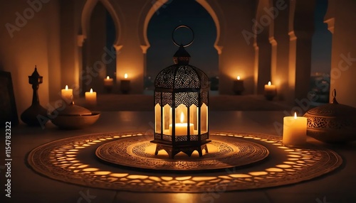 Ornate Lantern Candles Ambient Warm Night Moroccan Setting