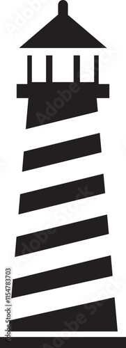 Lighthouse icon flat style. Light house logo design featuring tower vector, representing maritime symbolism. Searchlight concept. Shore light beacon illustration isolated on transparent background.