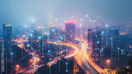 Wallpaper Mural Smart digital Innovation city with connection network reciprocity over the cityscape. of future smart wireless city and social media networking systems that connects business people with in city Torontodigital.ca