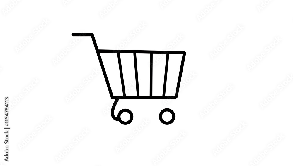 A simple shopping cart icon in black outline, representing e-commerce, on a white background.
A simple shopping cart icon in black outline, representing e-commerce, on a white background.