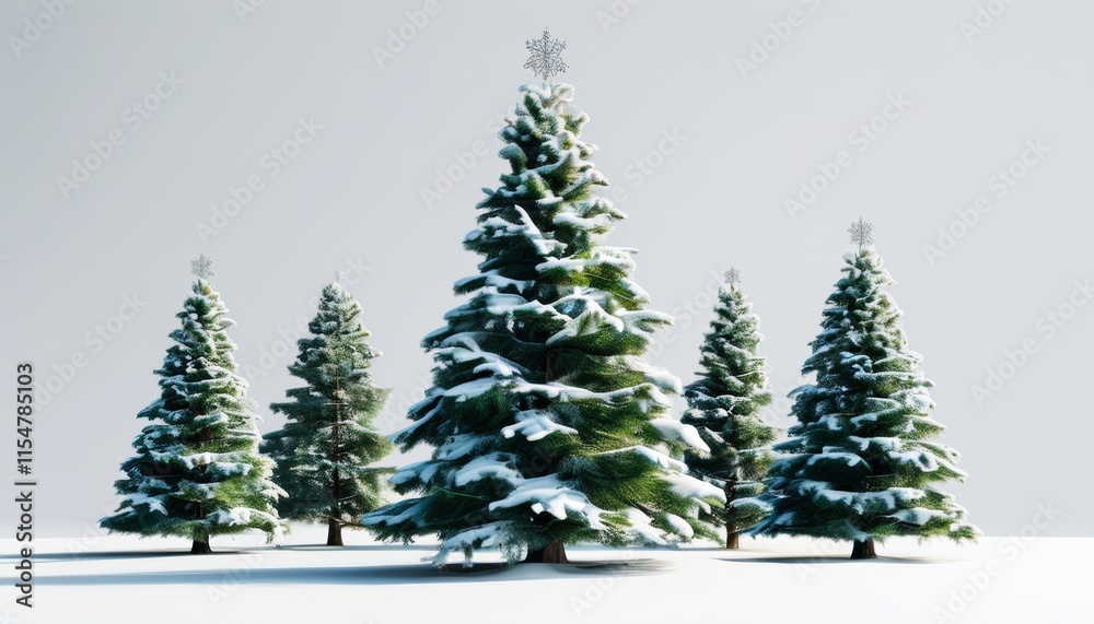 Snow-Covered Christmas Trees in a Serene Winter Landscape with Topaz Hues and Soft Light Snow-Covered Christmas Trees in a Serene Winter Landscape with Topaz Hues and Soft Light