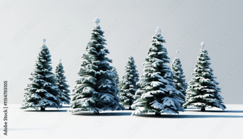 Obraz premium Snow-Covered Pine Trees Set Against Frosty Winter Landscape with Soft Ambient Lighting