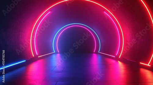 Futuristic Digital Abstract Background with Neon Light Circles