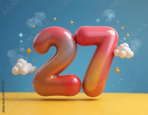 Shiny Balloon Number Twenty Seven Against Blue Sky Background photo