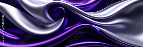 Abstract fluid waves, deep purple and white swirls, flowing curves, silky smooth texture, glossy surface, dynamic movement, ultra high resolution, 8K render, digital art, vibrant colors, sleek design, photo