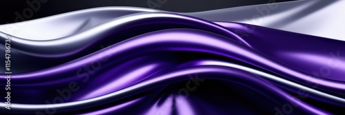 Abstract fluid waves, deep purple and white swirls, flowing curves, silky smooth texture, glossy surface, dynamic movement, ultra high resolution, 8K render, digital art, vibrant colors, sleek design, photo