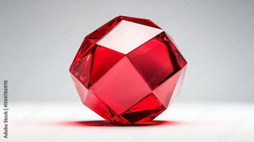 A glossy red 3D rhombic dodecahedron, isolated on a white surface A glossy red 3D rhombic dodecahedron, isolated on a white surface