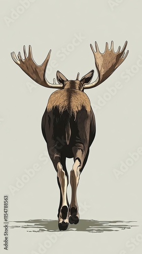 A Moose Walks Away Showing Its Majestic Antlers