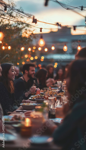 Social Re-engagement at a Vibrant Evening Gathering Under String Lights