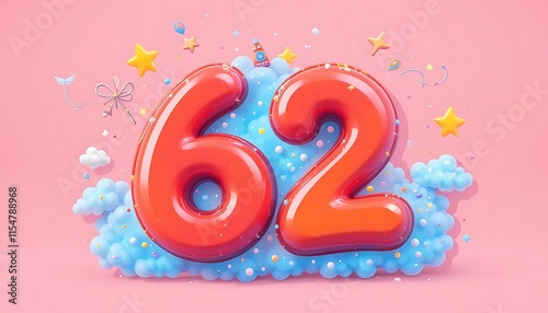 Red Number Sixty Two Balloon Cloud Festive Design photo