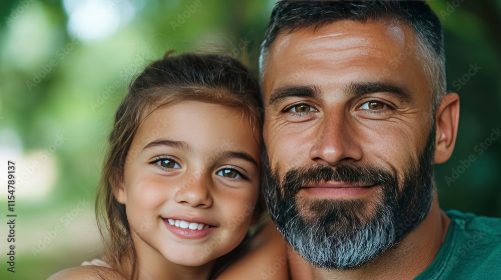 Fototapeta premium Happy Father and Daughter Smiling Together Outdoors