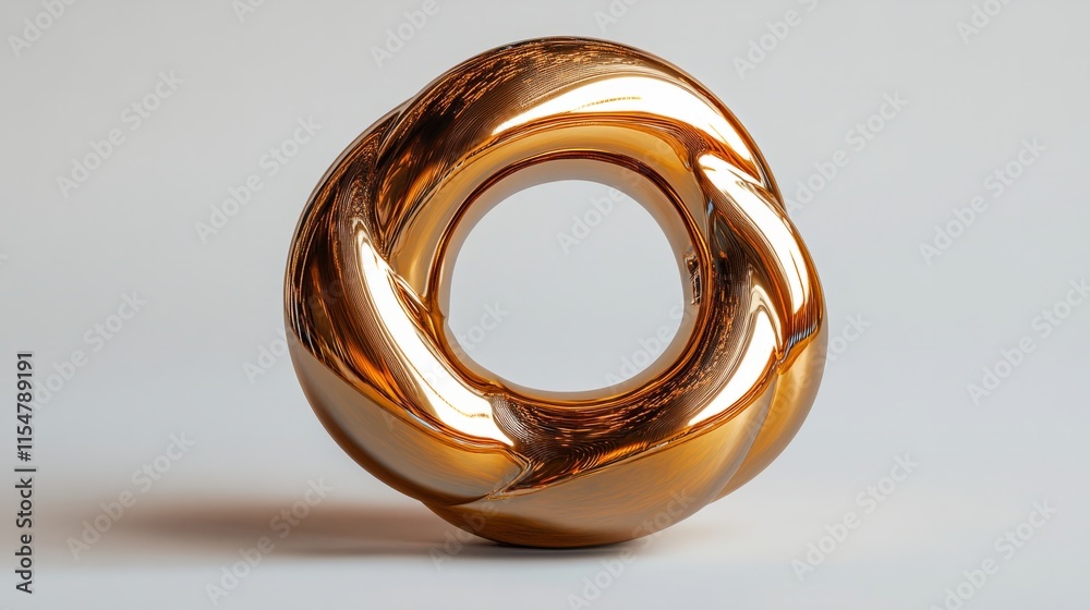 A shiny golden torus with a sleek metallic finish, resting on a clean white background A shiny golden torus with a sleek metallic finish, resting on a clean white background