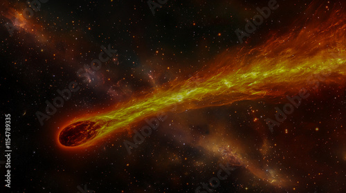 The comet passed by, leaving behind a trail of sparks, and the heavens lit up with a bright, fiery tail photo