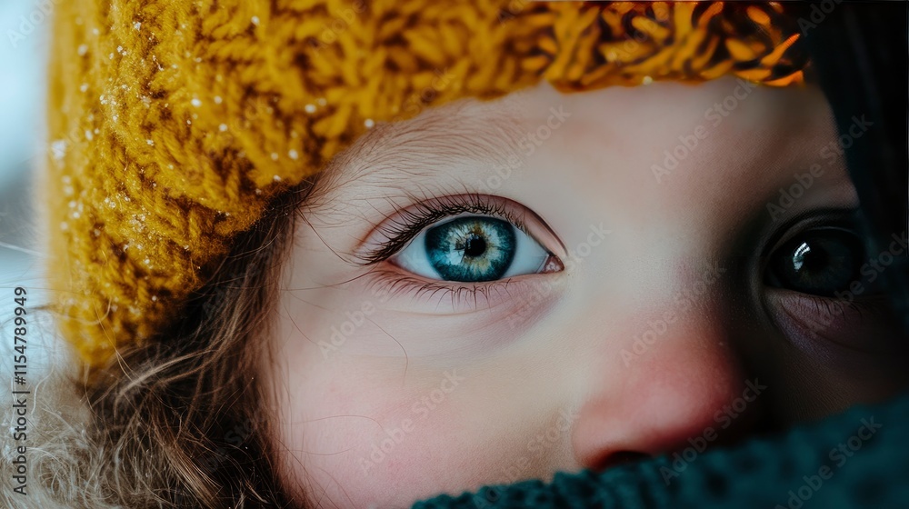 Close-up Portrait of a Child's Eyes, Winter Wonderland Close-up Portrait of a Child's Eyes, Winter Wonderland