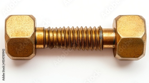 Close-up of a gold-colored, hexagonal bolt with a ribbed shaft. photo