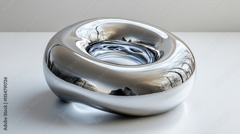 A smooth torus shape in silver, reflective and isolated on a pure white surface A smooth torus shape in silver, reflective and isolated on a pure white surface
